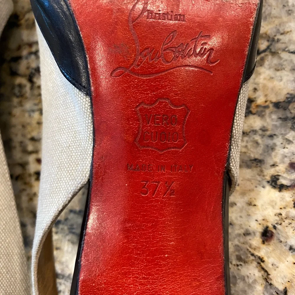 Christian Louboutin Tan and Black Slingback Heels, 37.5 Sophisticated!!! - Picture 9 of 13